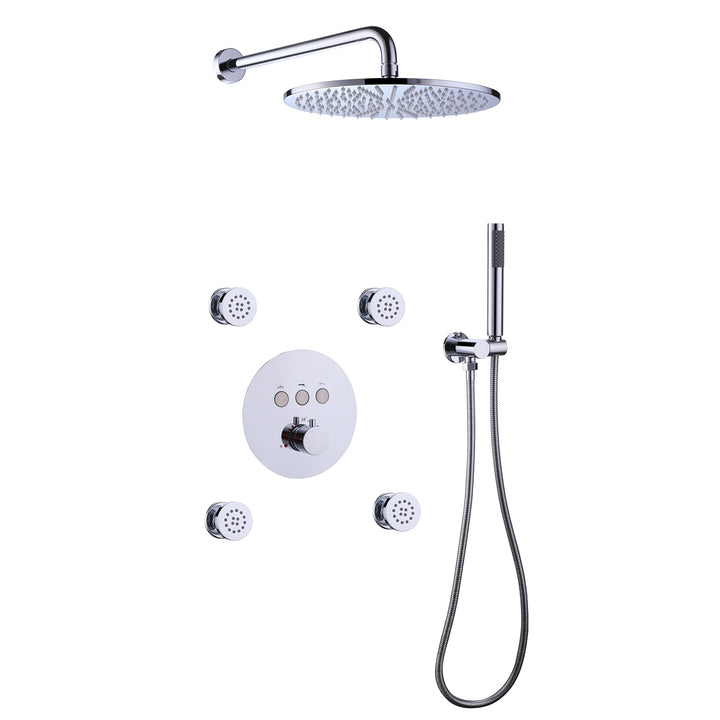 Thermostatic Complete Shower System With Shower Head Hand Shower And 4 Body Jets - Modland