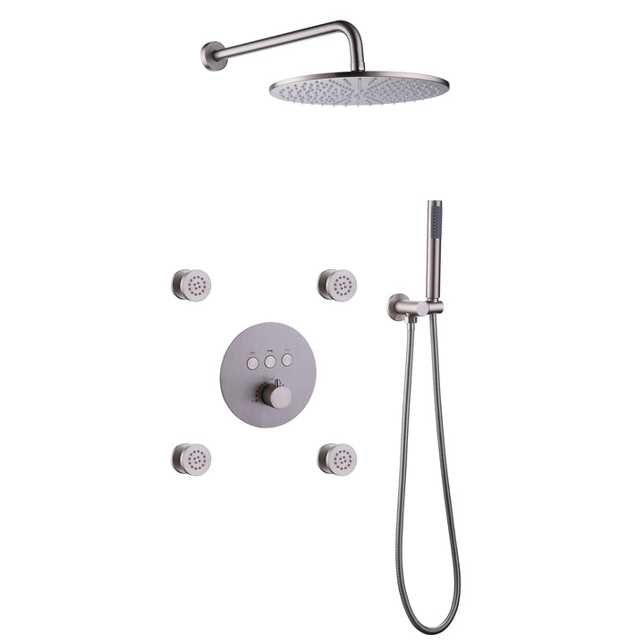 Thermostatic Complete Shower System With Shower Head Hand Shower And 4 Body Jets - Modland