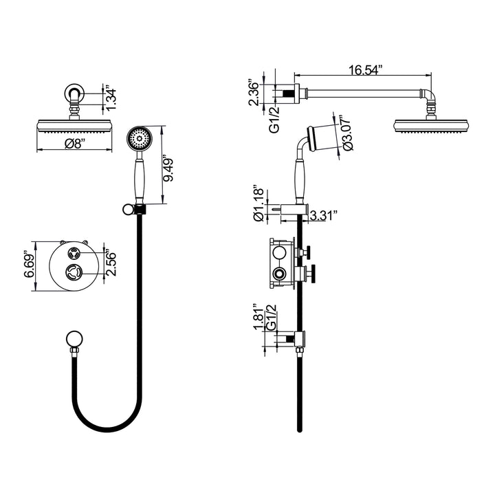 Wall Mounted Complete Shower System With Rough-In Valve - Modland