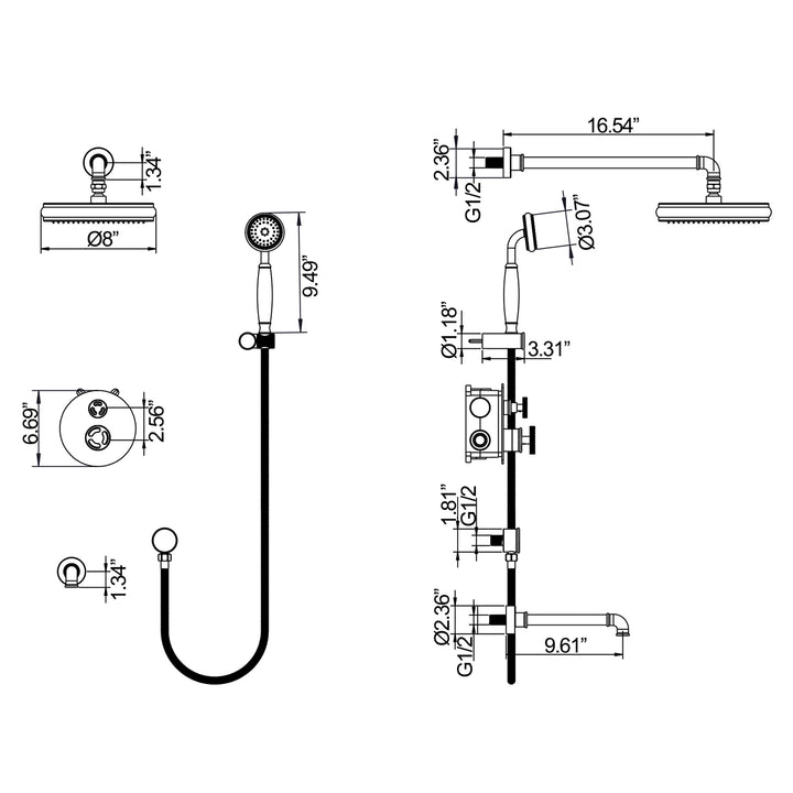 Vintage-Style 3-Function Shower System with Rough-In Valve - Modland