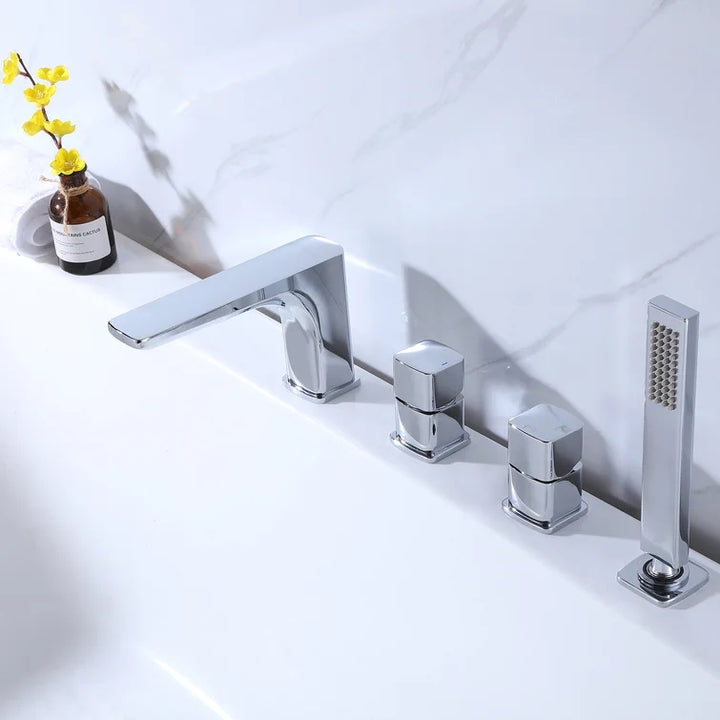 Deck Mount Roman Dual Handles Tub Faucet with Hand Shower - Modland