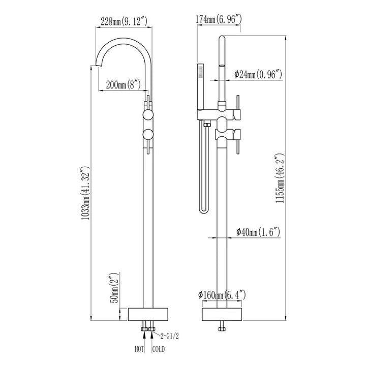 Holy Series Freestanding Tub Filler With Handshower - Modland