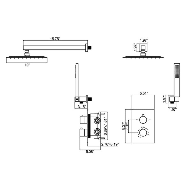 Thermostatic Rain Shower System with Hand Shower and Rough-in Valve - Modland