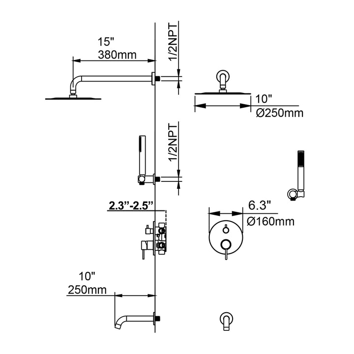 Classic 3-Function Pressure Balanced Complete Shower System With Rough-in Valve - Modland