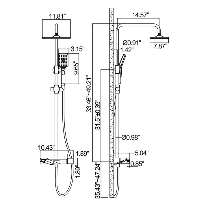 Thermostatic Shower System: Multi-Function Hand Shower & Rough-In Valve - Modland