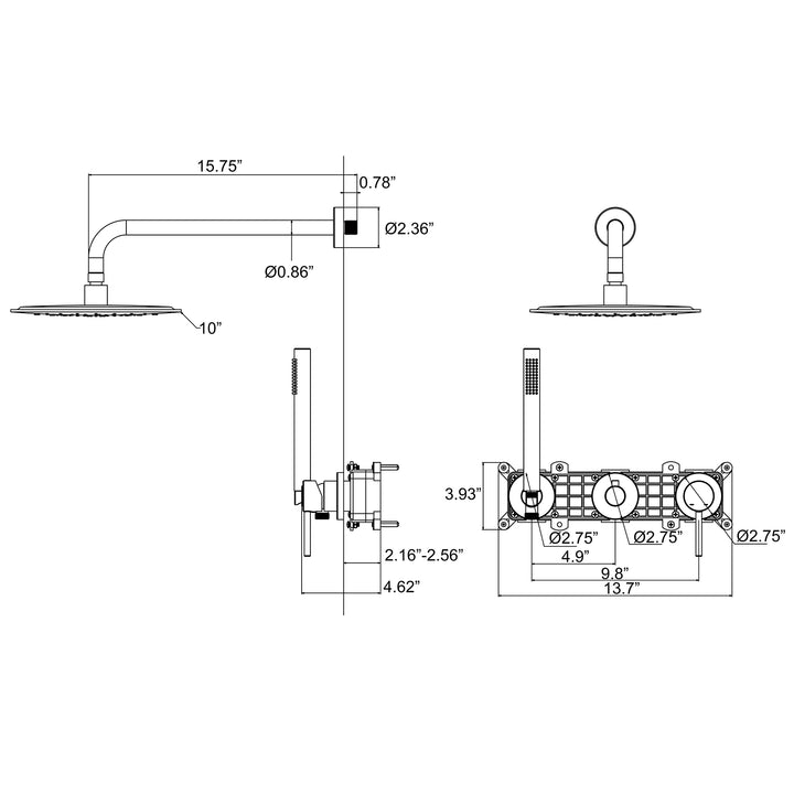 Rain Shower System with Hand Shower-Includes Rough-in Valve - Modland