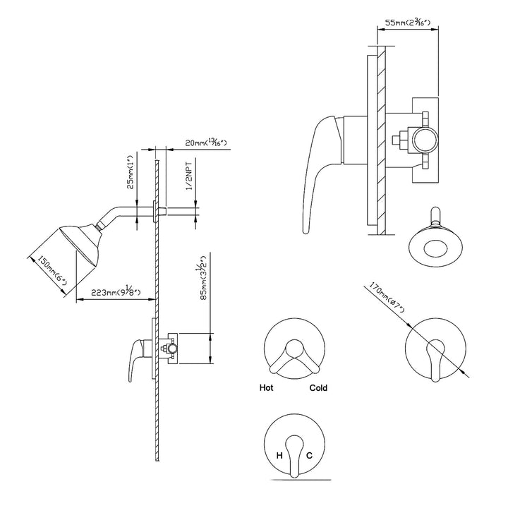 Pressure Balanced 5-Function Shower Faucet with Rough-in Valve - Modland