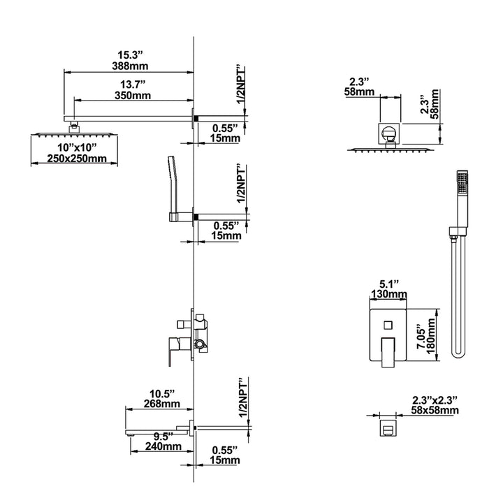 Wall Mounted Complete Shower System With Rough-In Valve - Modland