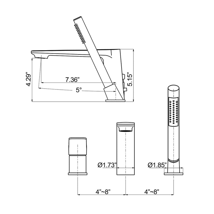 Deck Mounted Luxury Roman Tub Faucet Set With Handshower And Tub Spout - Modland