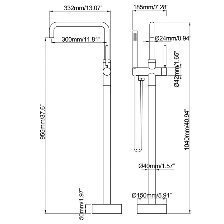 Single Handle Floor Mounted Tub Filler with Handshower - Modland