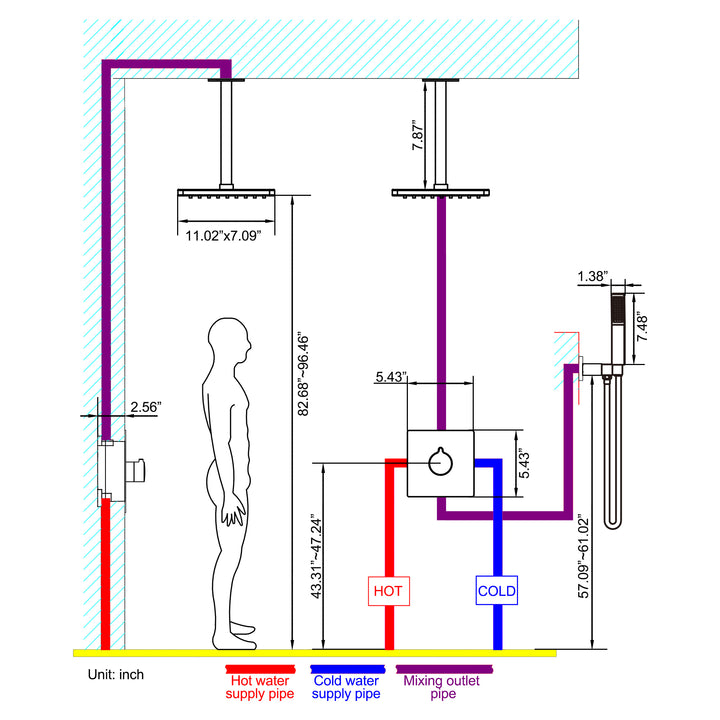 Rain Waterfall Shower Set Shower Diagram