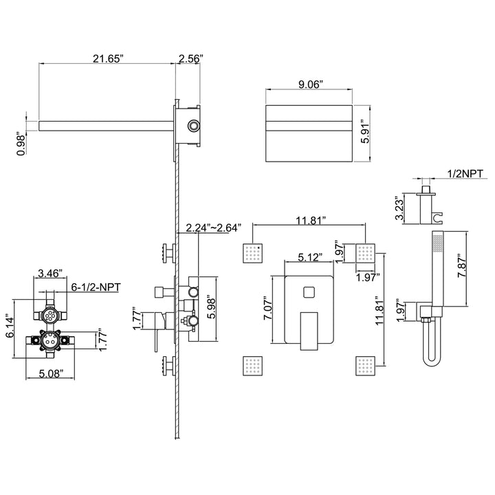 Luxury Pressure Balanced Waterfall Shower System with Hand Shower & Body Jets - Modland