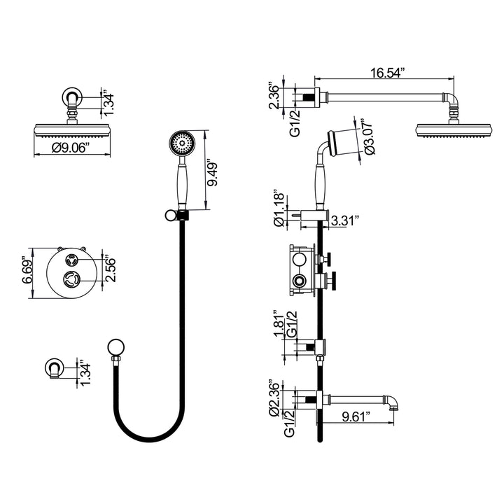 Vintage-Style 3-Function Shower System with Rough-In Valve - Modland