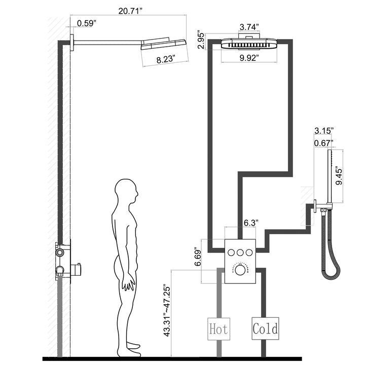 Luxurious Thermostatic Rain Shower System with Hand Shower & Rough-in Valve - Modland