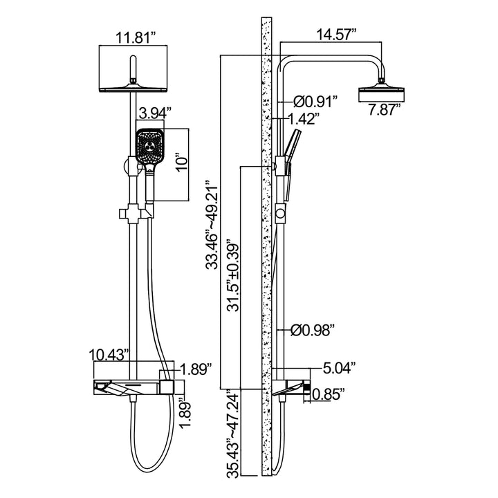 Thermostatic Shower System: Multi-Function Hand Shower & Rough-In Valve - Modland