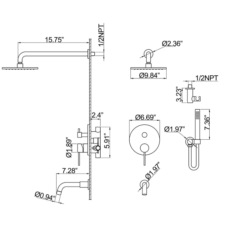 Classic 3-Function Pressure Balanced Complete Shower System With Rough-in Valve - Modland