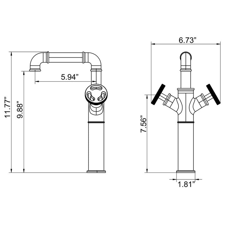 Deck Mounted Chic Industrial Dual Handles Single Hole Bathroom Faucet - Modland