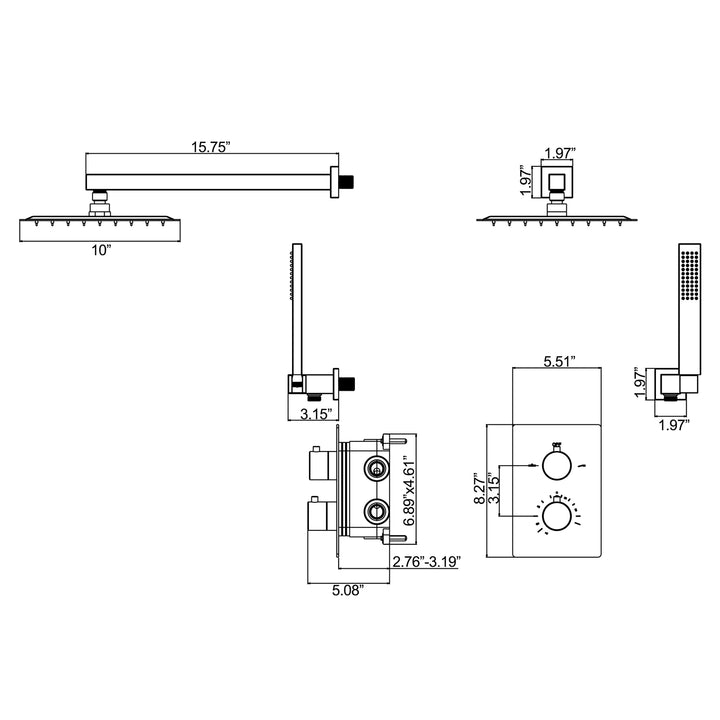 Thermostatic Rain Shower System with Hand Shower and Rough-in Valve - Modland