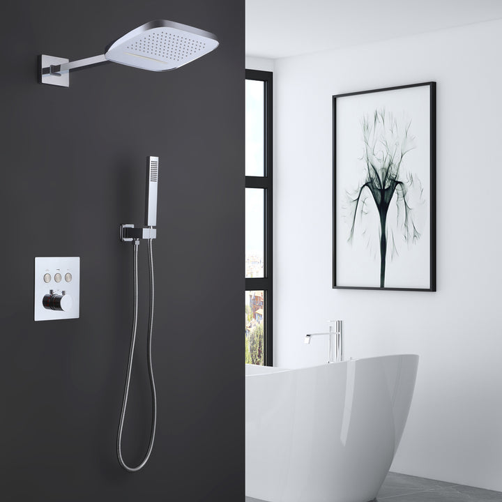 Luxurious Thermostatic Rain Shower System with Hand Shower & Rough-in Valve - Modland