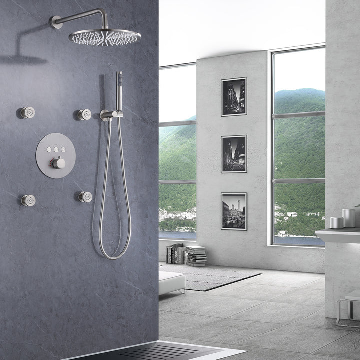 Thermostatic Complete Shower System With Shower Head Hand Shower And 4 Body Jets - Modland