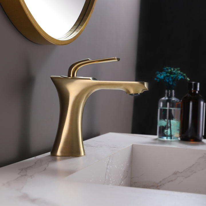 Deck Mounted Single Hole Bathroom Sink Faucet Black and Gold - Modland