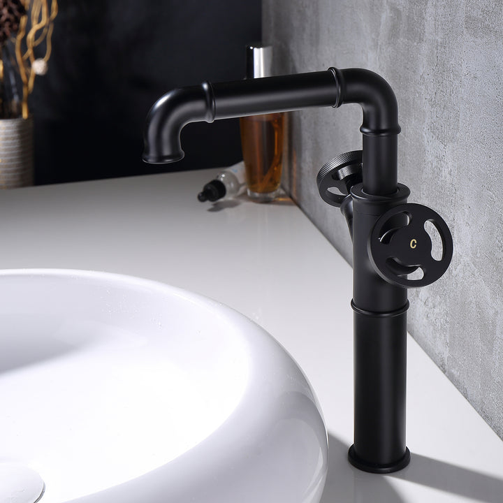 Deck Mounted Chic Industrial Dual Handles Single Hole Bathroom Faucet - Modland