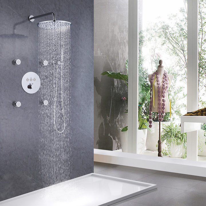 Thermostatic Complete Shower System With Shower Head Hand Shower And 4 Body Jets - Modland