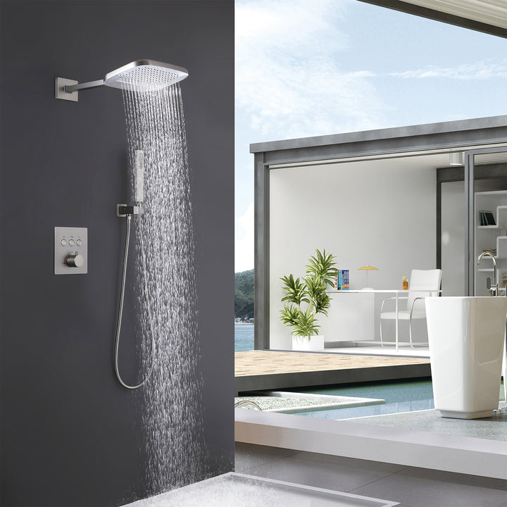 Luxurious Thermostatic Rain Shower System with Hand Shower & Rough-in Valve - Modland