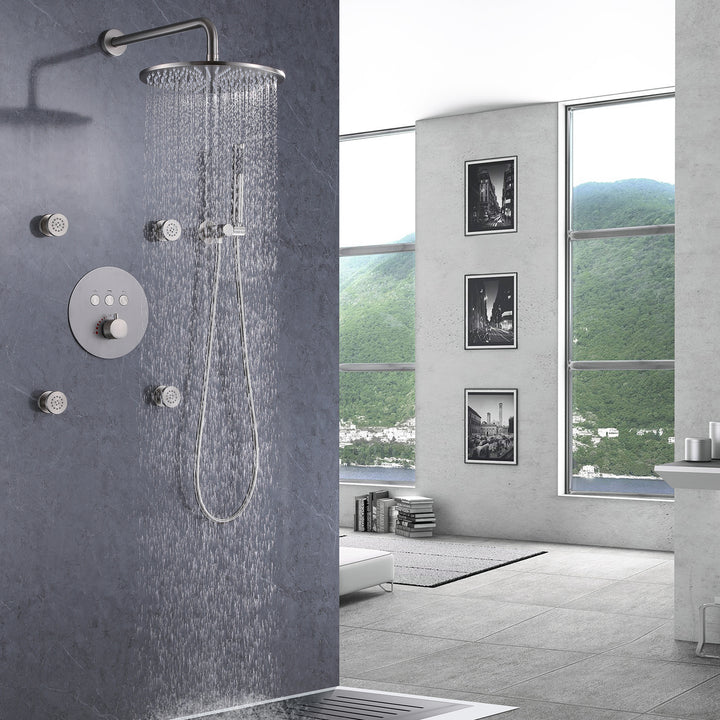 Thermostatic Complete Shower System With Shower Head Hand Shower And 4 Body Jets - Modland