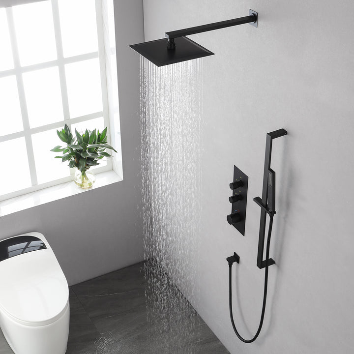 Thermostatic Rain Shower System with Hand Shower-Includes Rough-in Valve - Modland