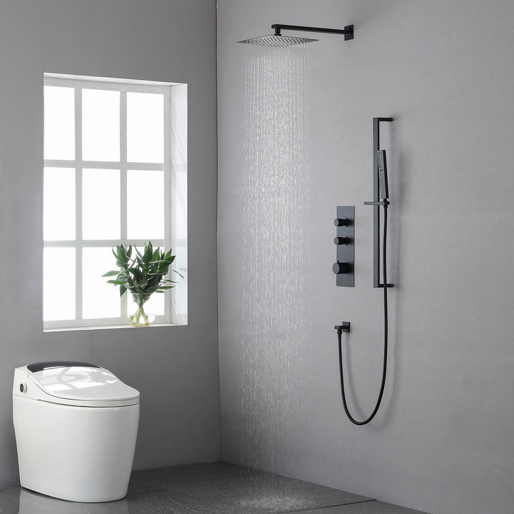 Thermostatic Rain Shower System with Hand Shower-Includes Rough-in Valve - Modland