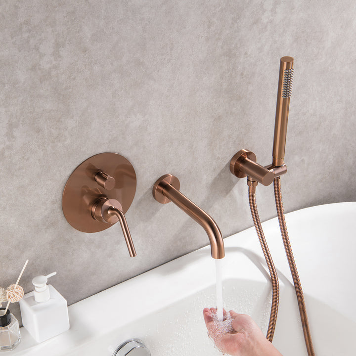 Modern Dual Handle Wall Mounted Tub Spout with Handheld Shower - Modland