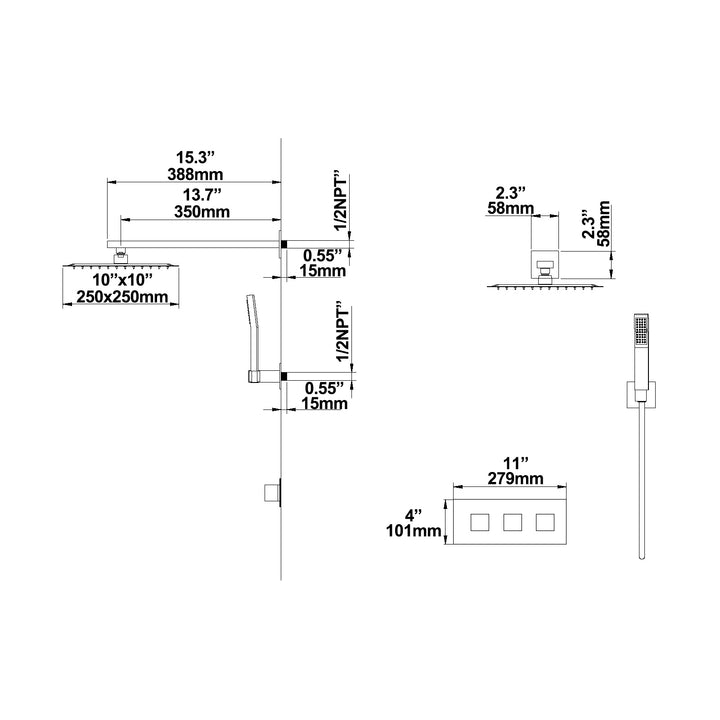 Wall-Mounted Rain Shower System with Convenient Hand Shower - Modland