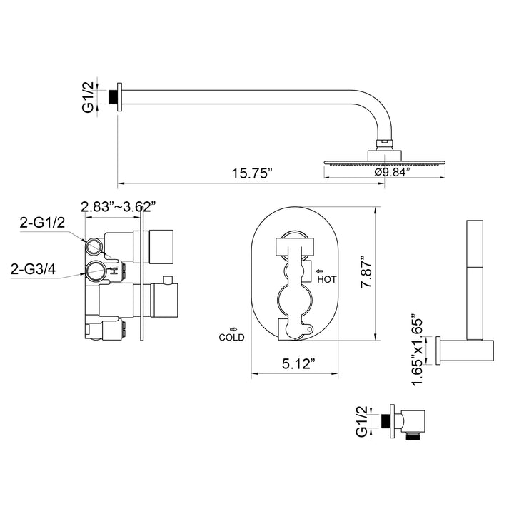 Thermostatic Rainfall Shower System with Hand Shower & Built-In Rough-in Valve - Modland