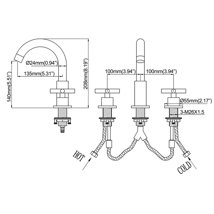 Deck Mounted Dual Handle Widespread Bathroom Faucet - Modland